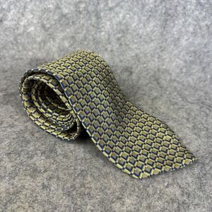 Grant Thomas Patterned Blue Gold‎ Yellow Geometric 100% Imported Silk Tie